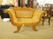 Indonesian Carved Settee with Cane Seat